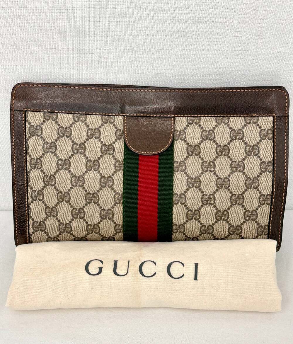 Vintage Gucci GG Supreme Canvas Clutch Pouch Web Stripe Made in Italy